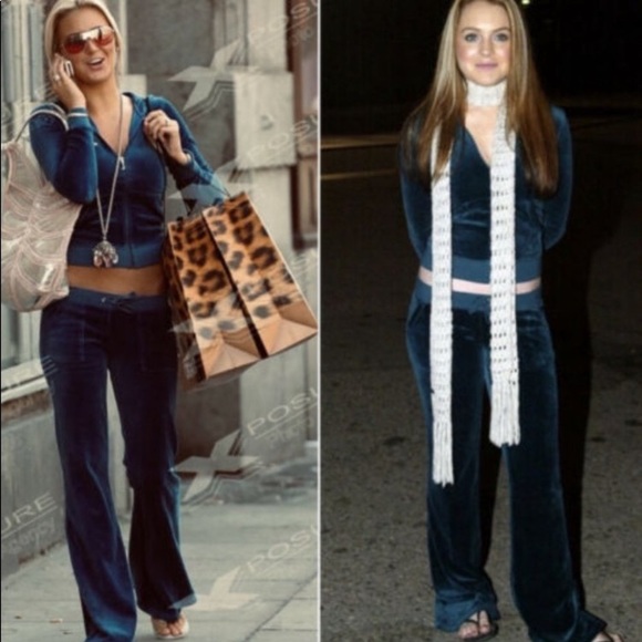 Vintage JUICY COUTURE Y2K TEAL BLUE VELOUR TRACKSUIT MATCHING SET - Picture 4 of 11